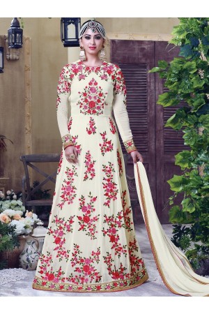 Cream color georgette party wear anarkali kameez